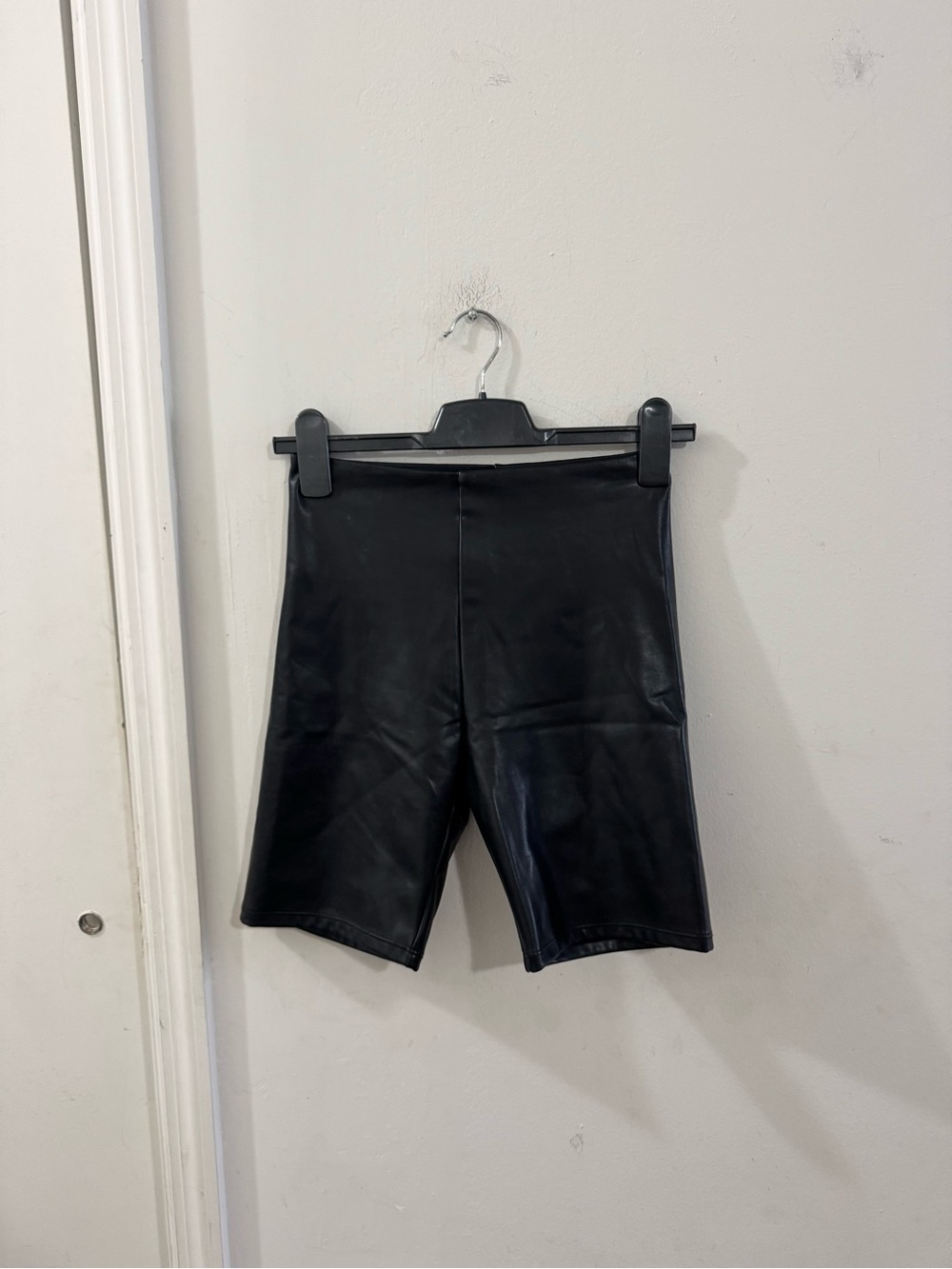 Abercrombie & Fitch Black Faux Leather Biker Shorts, size XS